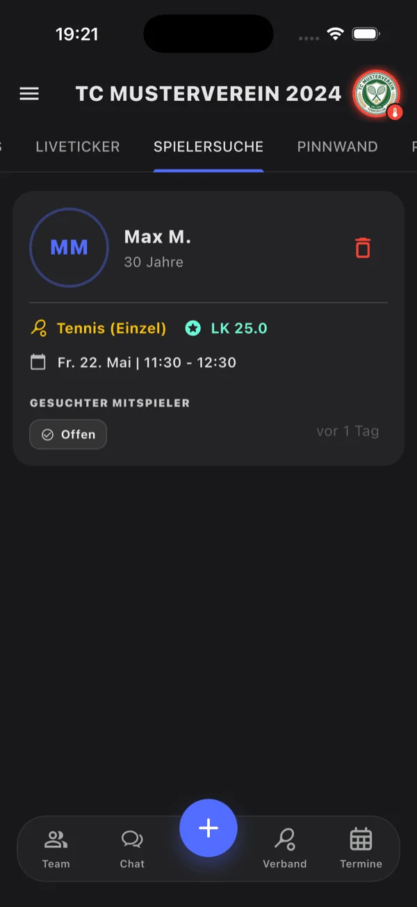 Spielersuche in der App